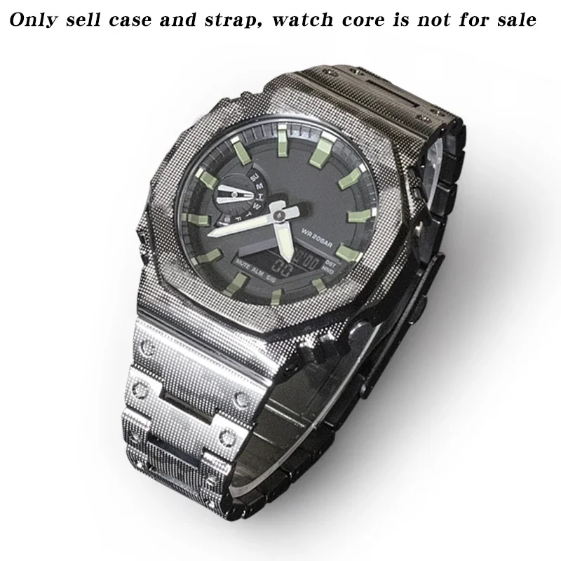 Ga2100 Stainless Steel Camouflage Watch Case Strap for GA-B2100 Band Bezel GA2100 Ga2110 Metal Watch Band Replacement Straps