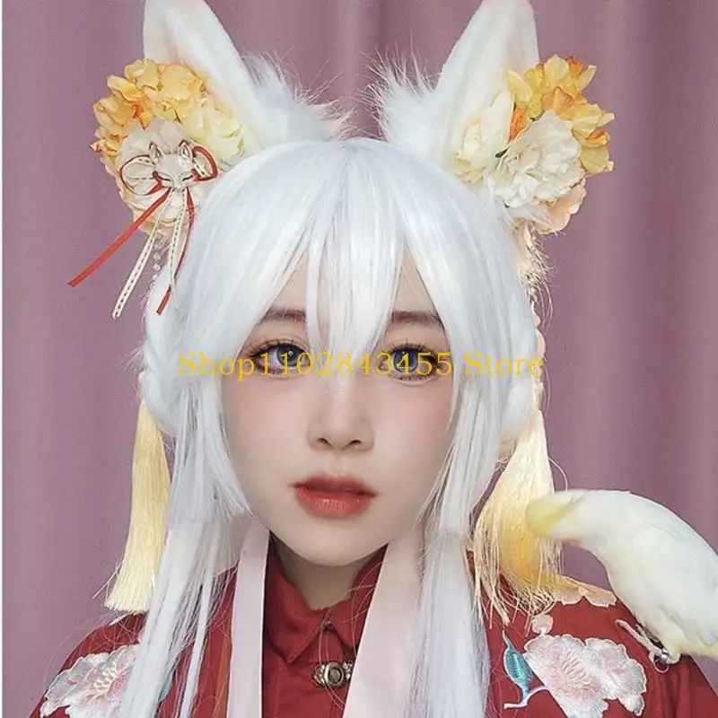 49MC Copricapo con orecchie lupo peloso. Accessorio per capelli in peluche con orecchie volpe