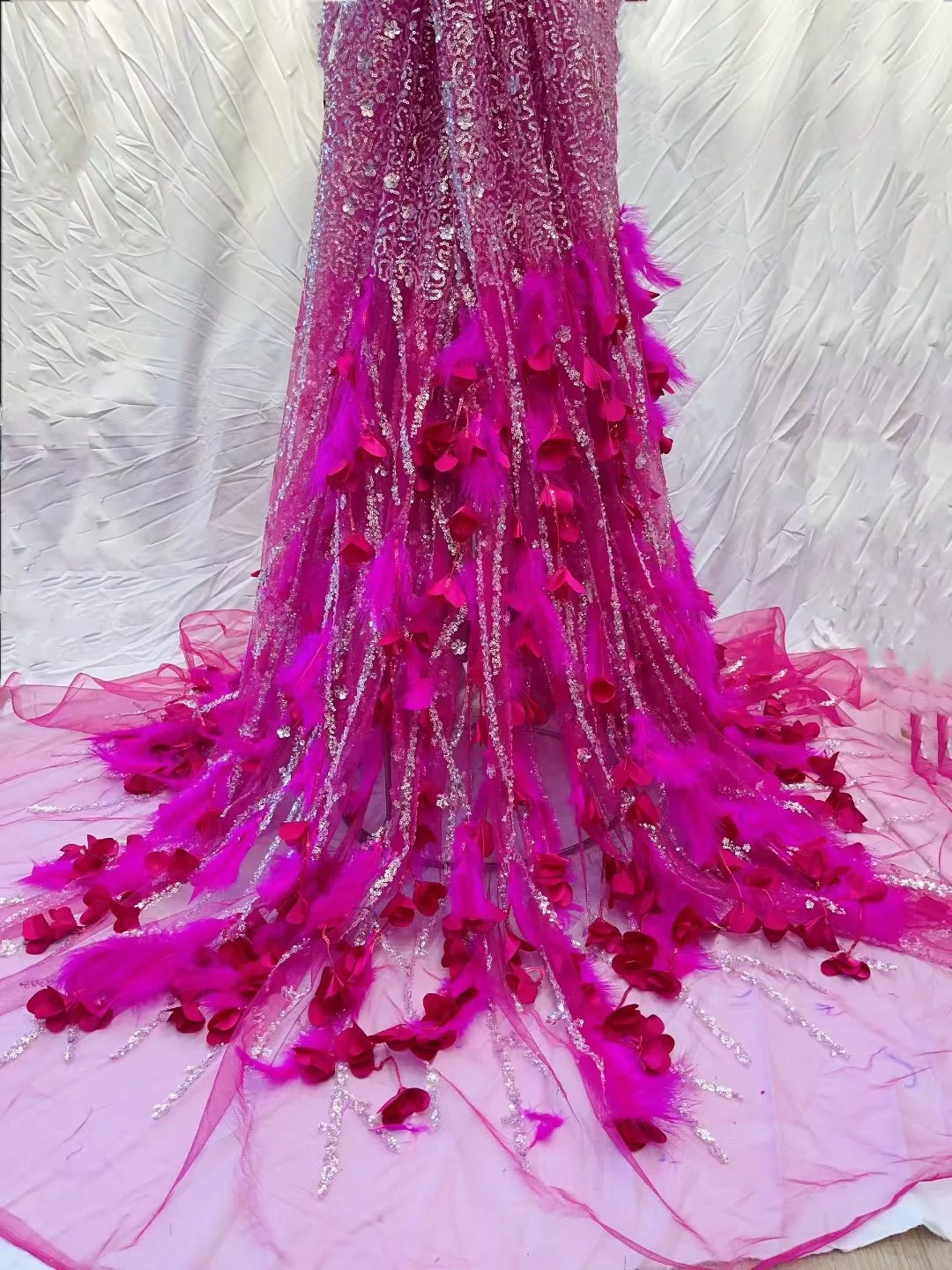 

Новейшая африканская кружевная ткань с блестками, 2025 г., высококачественная кружевная сетчатая ткань с вышивкой бисером, 5 ярдов для женщин, свадебное платье