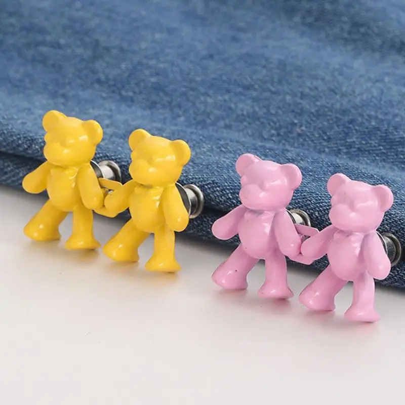 1/2/3pairs Cute Bear Pin Waist Clip Metal Snap Buckle Jeans Reduce Waist Tighten Brooch Detachable Clothing Accessories