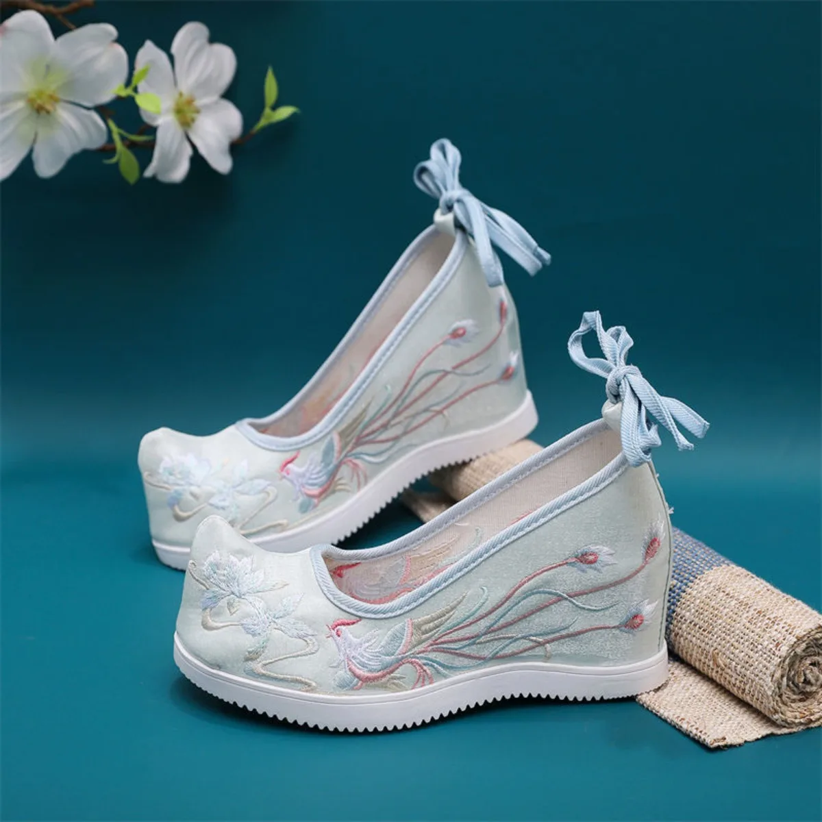 Fairy Student High Heel 7cm Hanfu Shoes Women Ancient Embroidery Han Element Retro Height Increase Matching Shoes