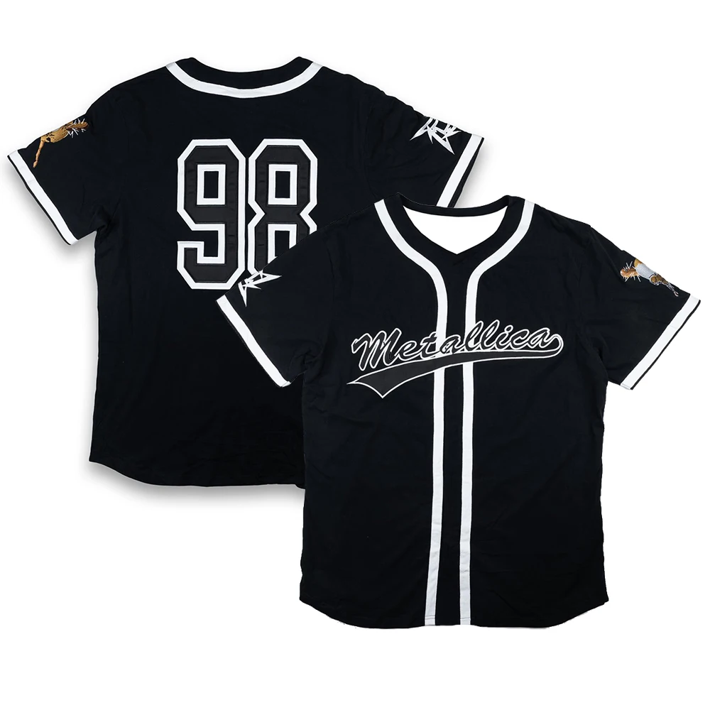 Herren Metallica 98 Zweiseitiges Baseball-Trikot, Y2K Rock Band Metal Streetwear, Übergroßes Sport-T-Shirt, Atmungsaktives Schnelltrocknendes Mesh-Shirt