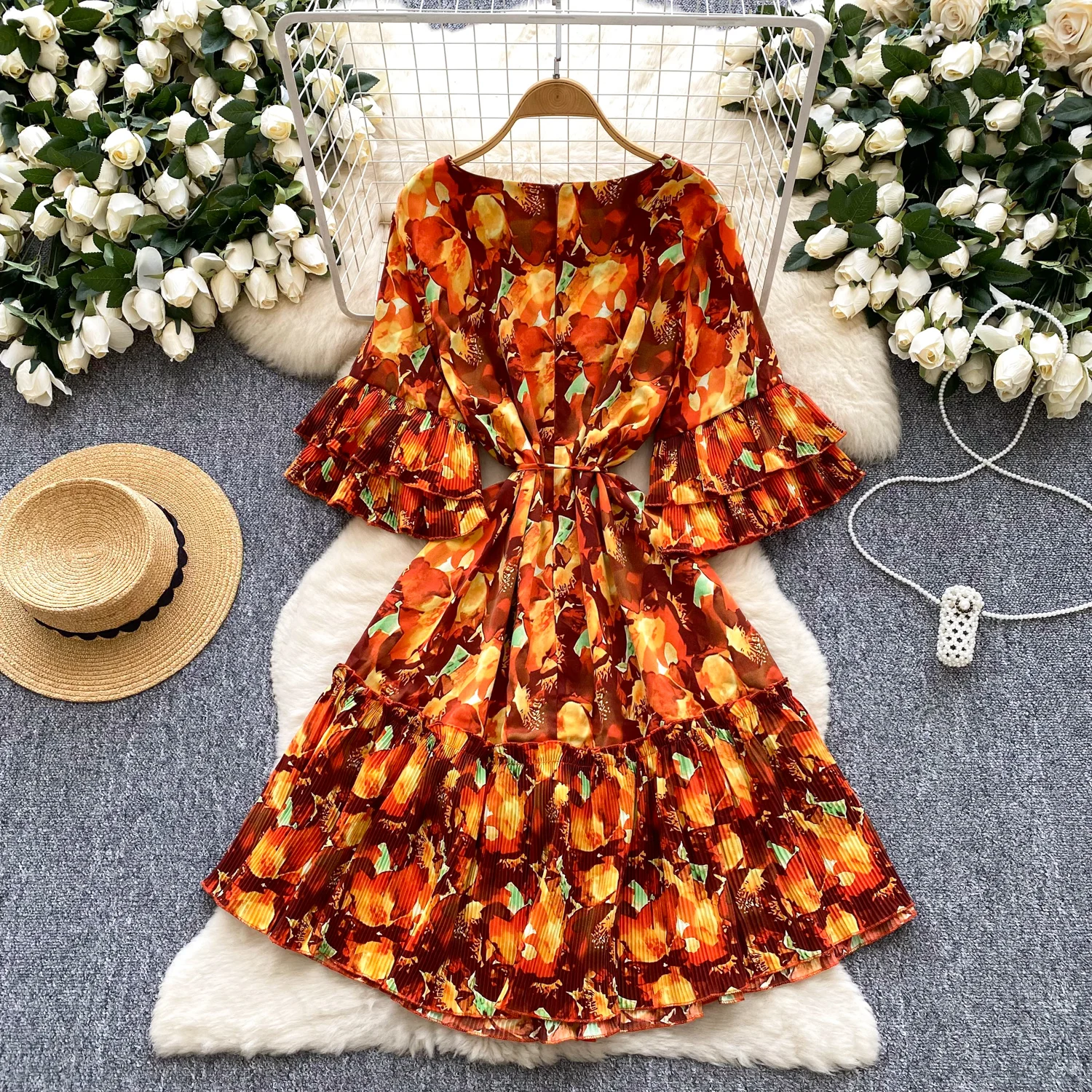 Chic sexy O-collo impiombato fata A-line estate donna Boho vestito estivo abbigliamento donna mini abito