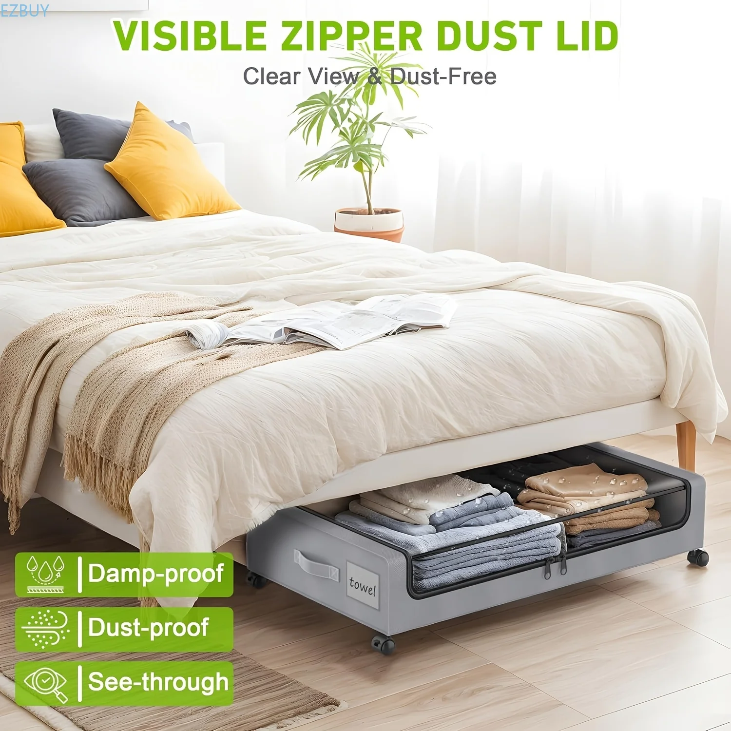 Underbed Storage Boxes with Pulley Shoes Blankets Toy Storage Shelves Dustproof with Lid Household Bedroom Folding Storage Boxes
