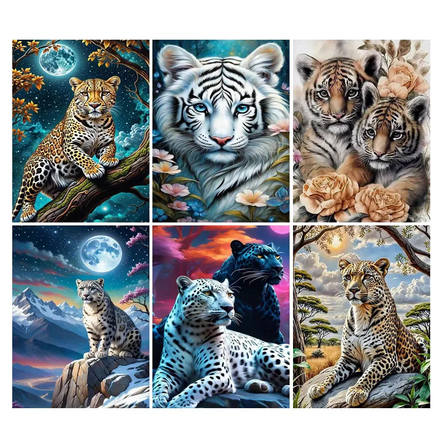 Diy Full Mosaic Art Tiger And Leopard Diamond Painting New Collection Wild Animals Rhinestone Embroidery Picture Wall Decor 