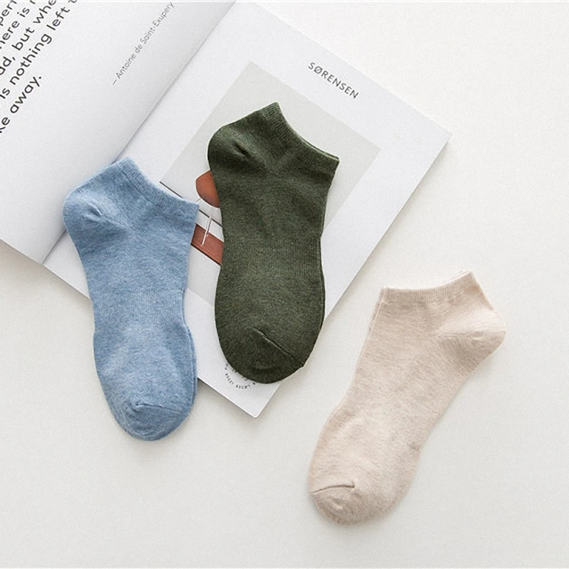 5/10 Pairs 2024 New Top Quality Men's Season Solid Color Socks All Cotton Socks Short Socks Waist Tied Sports Leisure Boat Socks