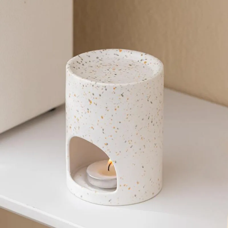 White Porcelain Cylinder Shape Aroma Burner Essential Oil Furnance Candle Lamp Fragrance Base for Indoor Use Home Decor