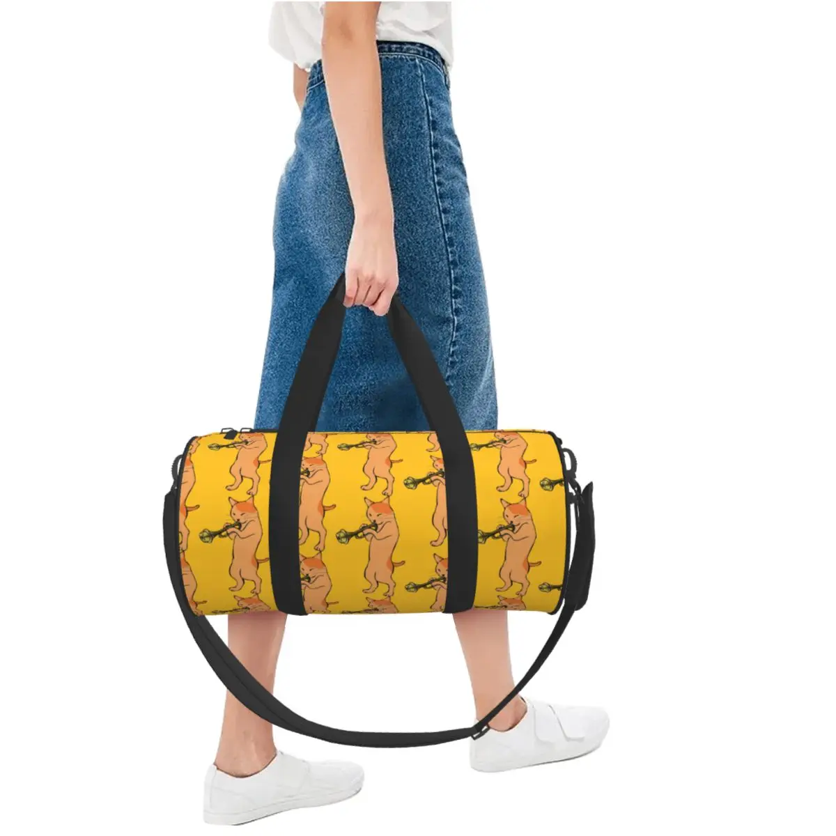 عاشق الموسيقى القط يلعب البوق كبير واق من المطر حقيبة قاعة رياضة متعددة الوظائف واق من المطر حقائب السفر حقائب اللياقة البدنية