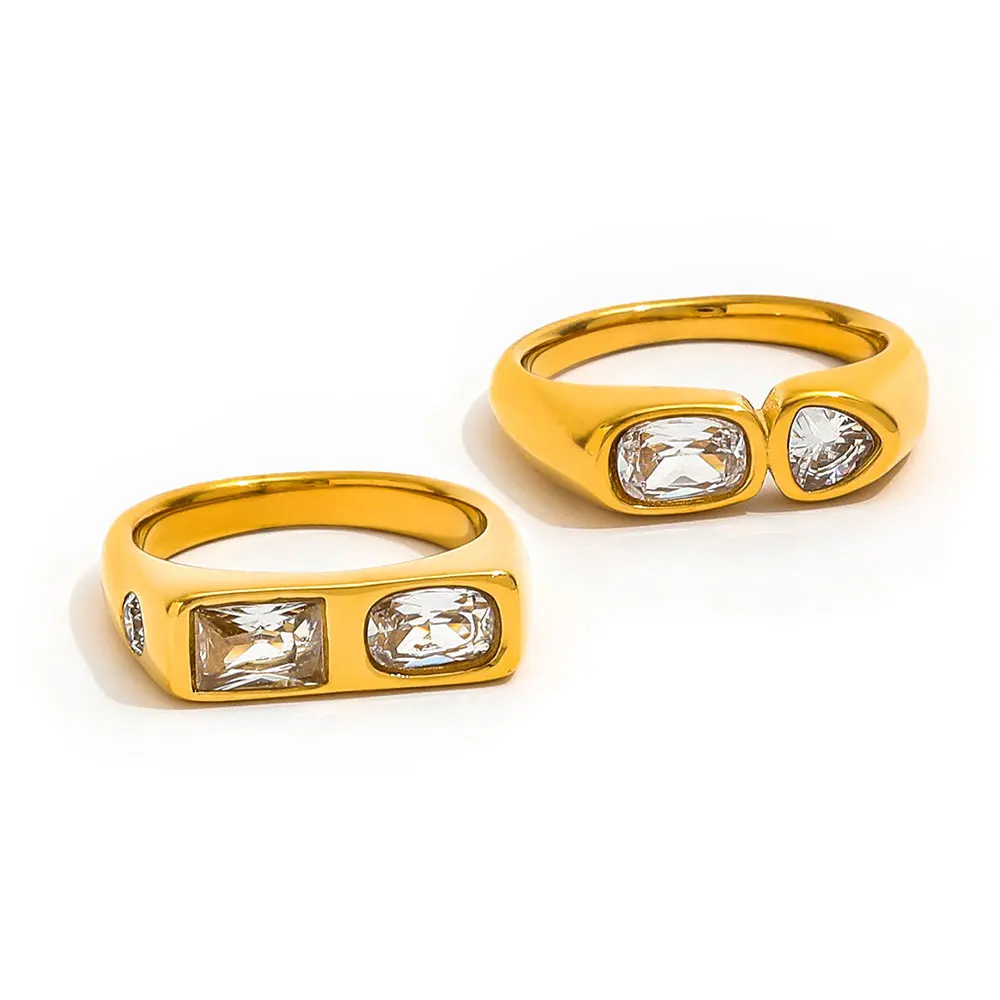 

Joolim Jewelry High End PVD Wholesale Waterproof Fashion Geometric Multi-zircon Patchwork Stainless Steel Finger Ring for Women