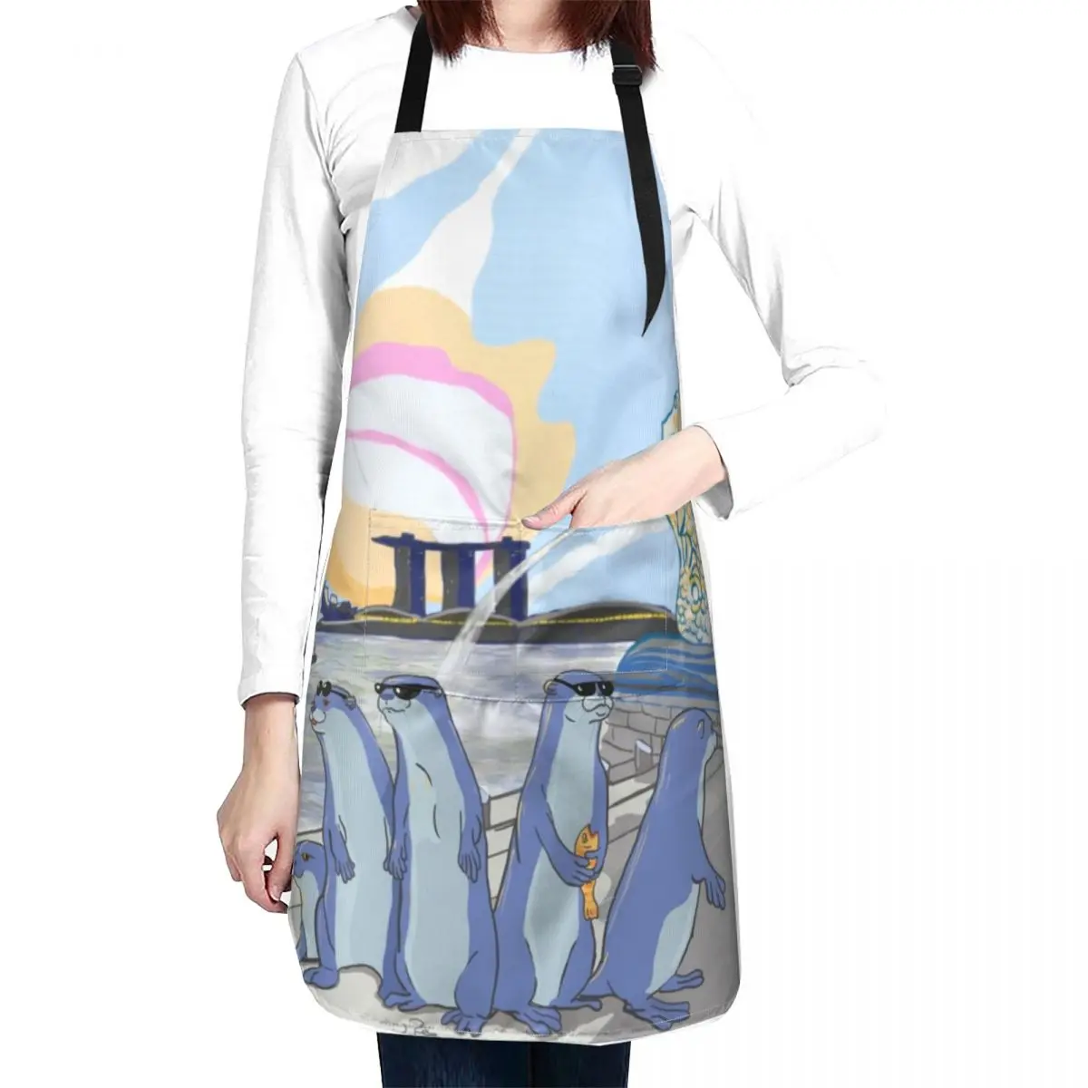 Otters Ready to Party Apron Household Items Kitchen Home Utensils For Home Accessories For Woman Apron