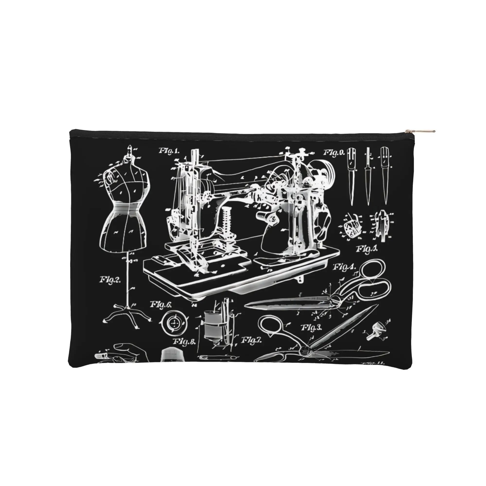 Lightweight Cute pouch Sewing Machine Quilting Quilter Crafter Patent Print  Makeup Bag  Toiletry Bag with Zipper