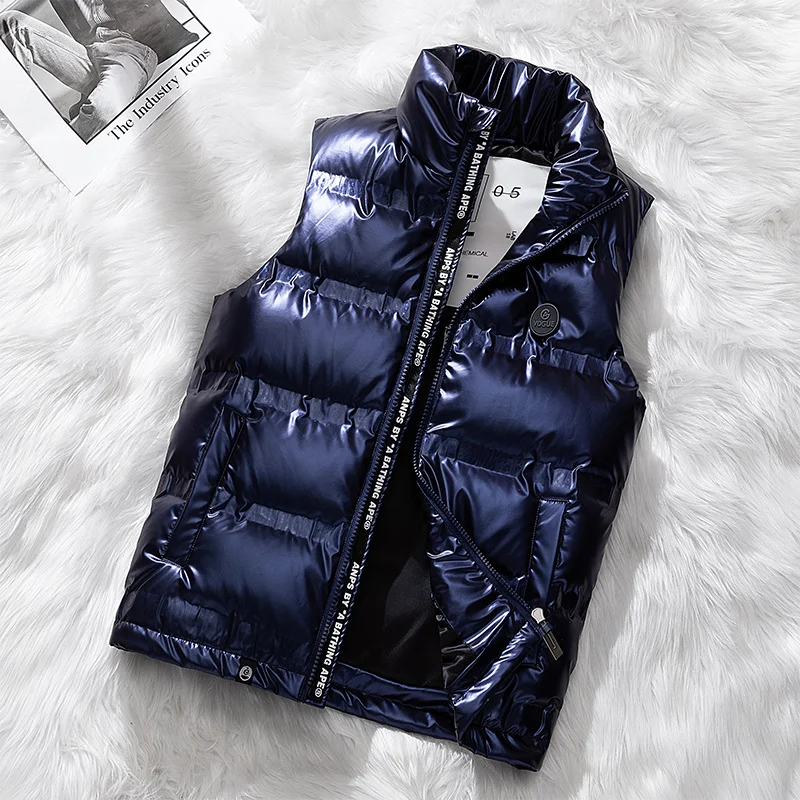 Bright Color Warm Down Vest Vertical Collar Warm Windproof Fashion Simple Design Loose Version Fabric Comfortable Skin-friendly