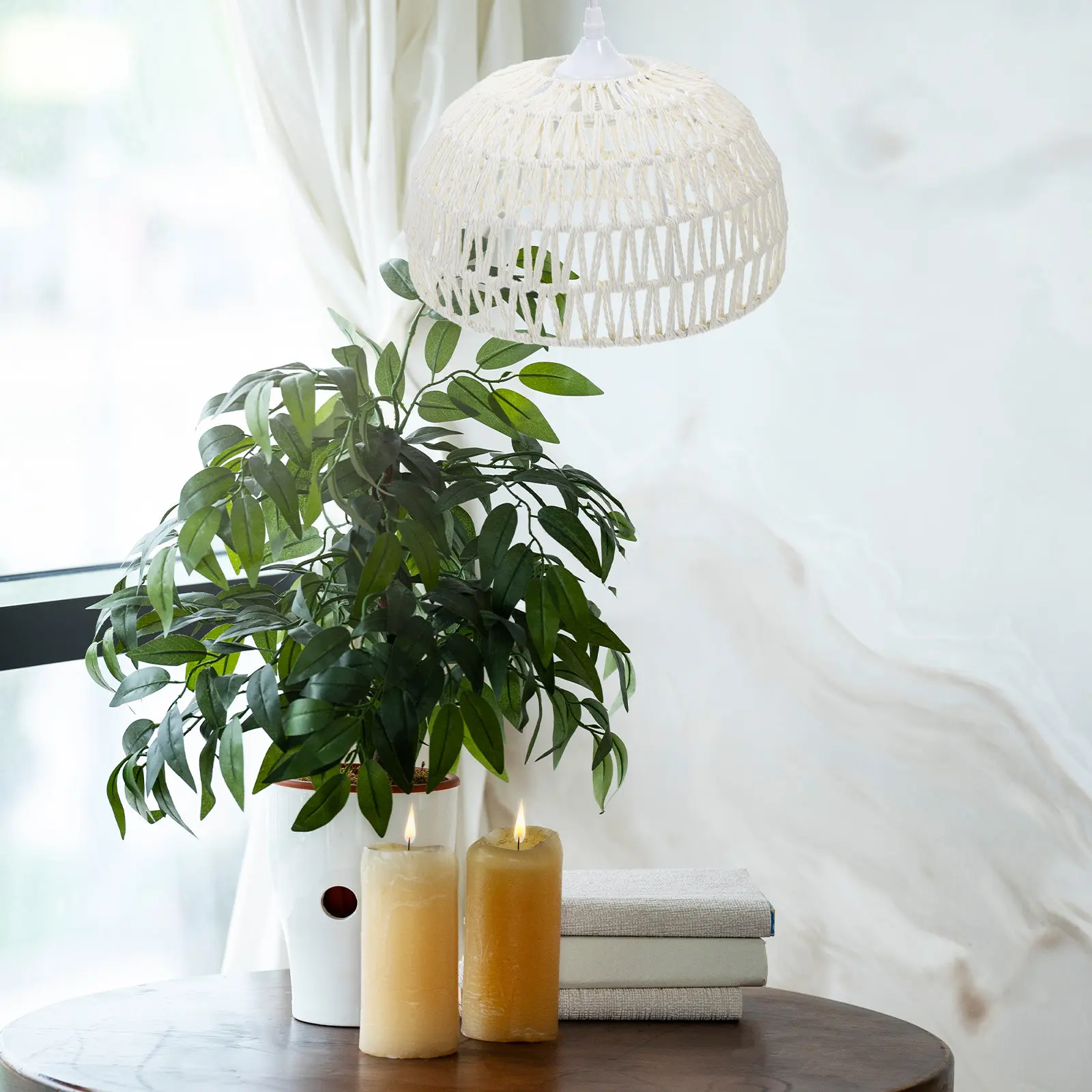 1Set Handcrafted Rattan Ceiling Lamp Transitional Style Hanging Light for Kitchen Living Room Dining Area Bar Cafe Balcony