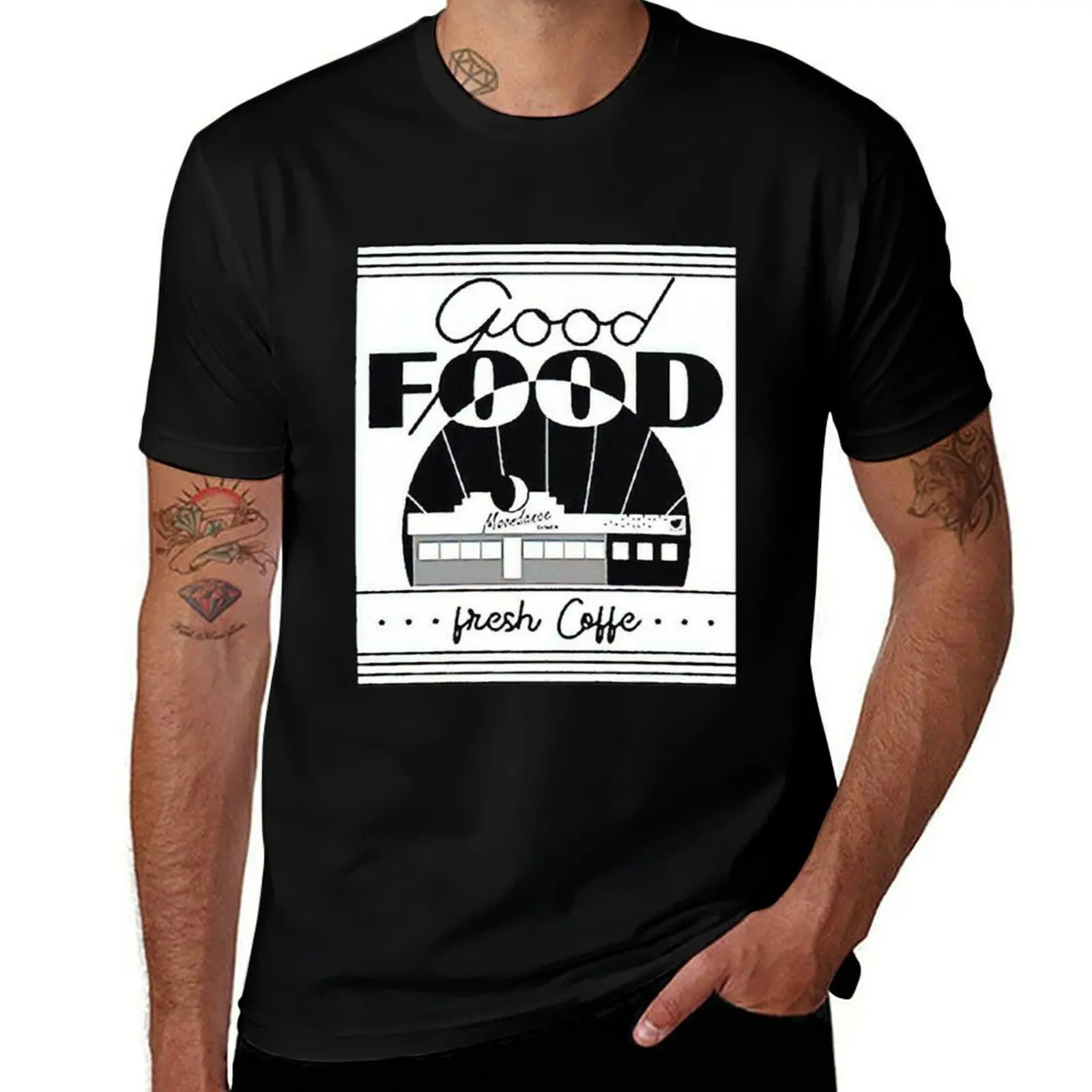 

TICK BOOM GOOD FOOD MOONDANCE DINER FRESH COFFEE GIFT T-Shirt T-shirts oversize funny shirt cotton Men's t-shirt