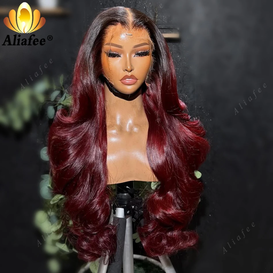 

Парик из натуральных волос 13x6 HD Lace Front, волнистый, омбре бордовый с темными корнями, мягкий, элегантный, крупные волны, для женщин, на каждый день