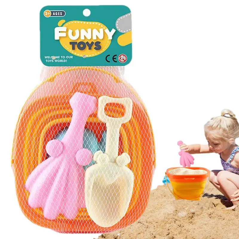 Foldable Beach Bucket Toy 4PCS Children Beach Toys Kids Play Water Toys Sand Water Kids Folding Summer Sand Playing Outdoor Toy