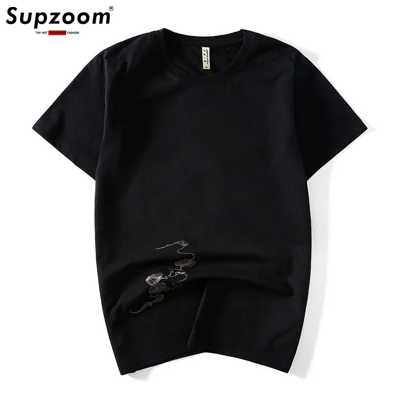 Supzoom New Arrival Chinese style Embroidery Tattoo O-neck Summer Top Fashion Kirin Embroidery Loose Cotton Casual T Shirt Men