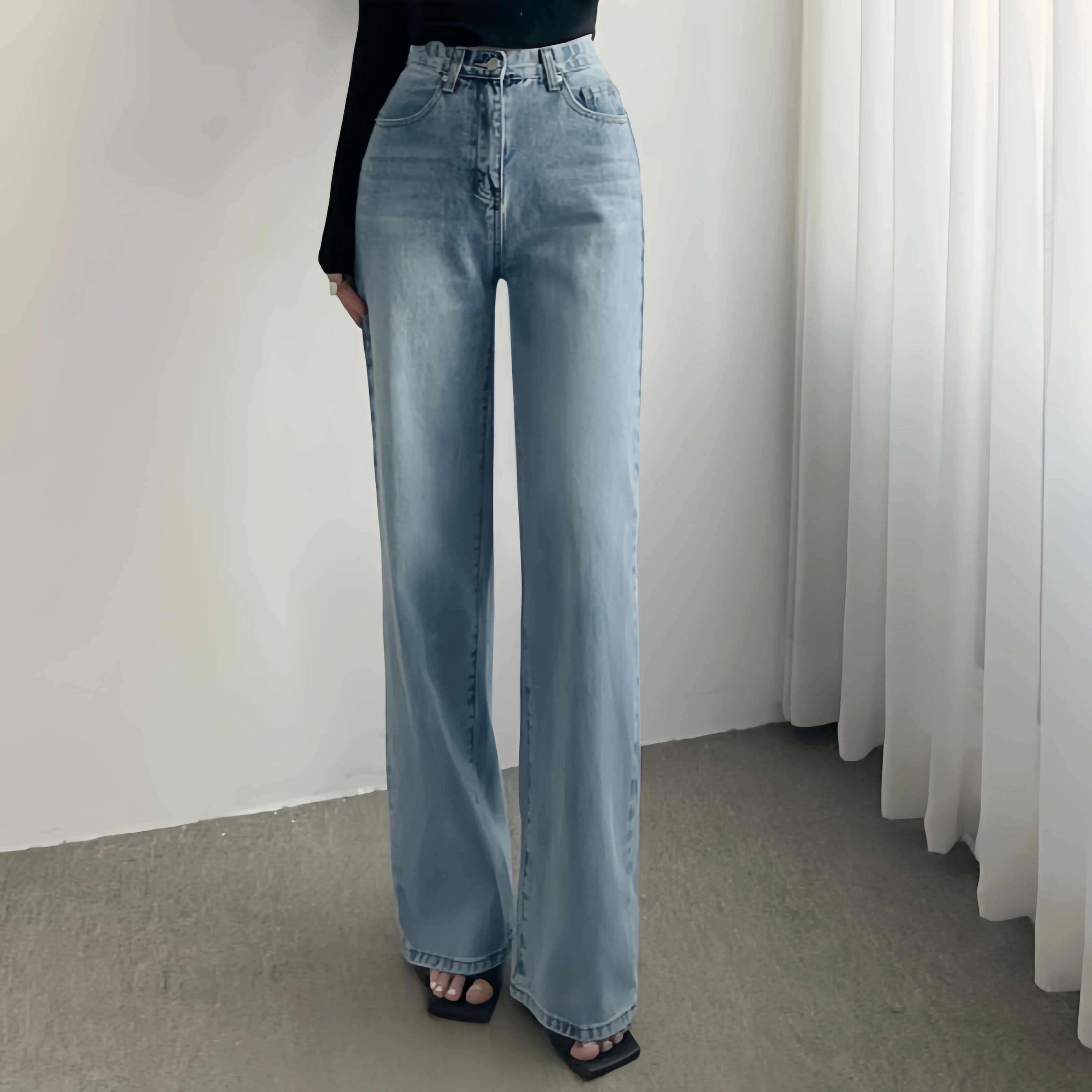 

Новинка 2023 года, весна-лето, винтажные джинсовые широкие брюки с высокой талией, синие уличные потертые повседневные свободные джинсы, женские брюки с карманами