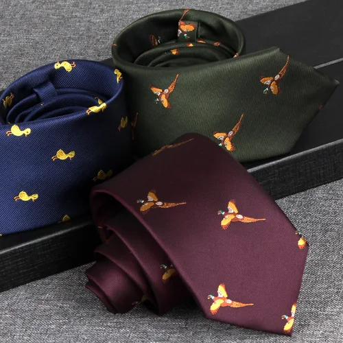 Imagen 2 del producto Corbatas formales de negocios con patrón de animales, corbatas de poliéster Jacquard rojo marino para hombres, corbata de traje de camisa de boda de lujo británica de 8cm