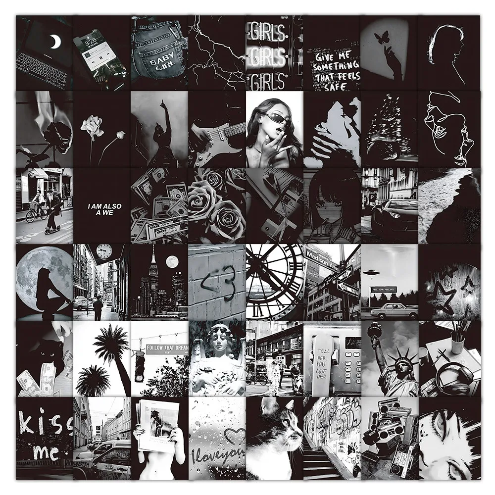 

Black & White Aesthetic Wall Collage Kit 50 Sheets Vintage Indie Room Decor Photo Prints BulingBulingStickers Store