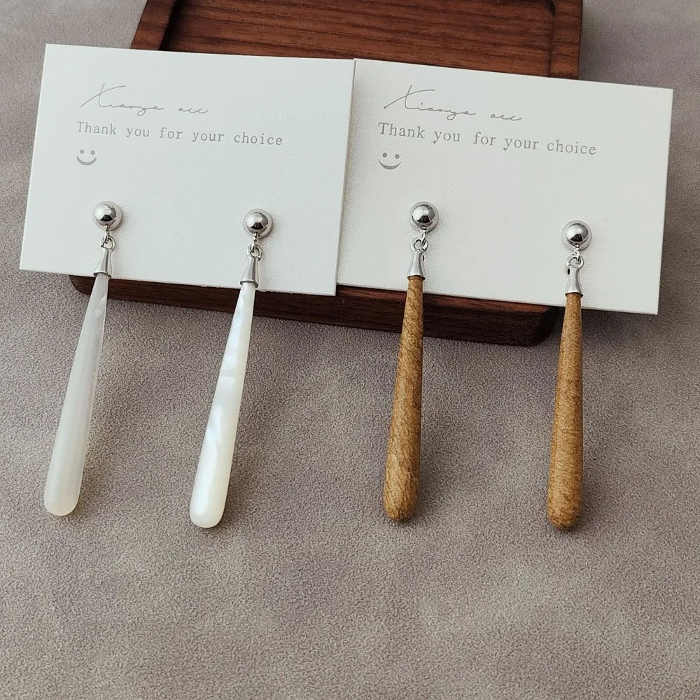 

Simple Design Natural Wood Grain Stone Long Earrings for Women Light Luxury Korean High-end Classic Earrings