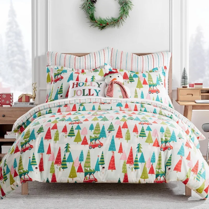 

Duvet cover large two pillowcases Christmas tree Red Green Blue pink polyester fiber zipper bedding no quilt