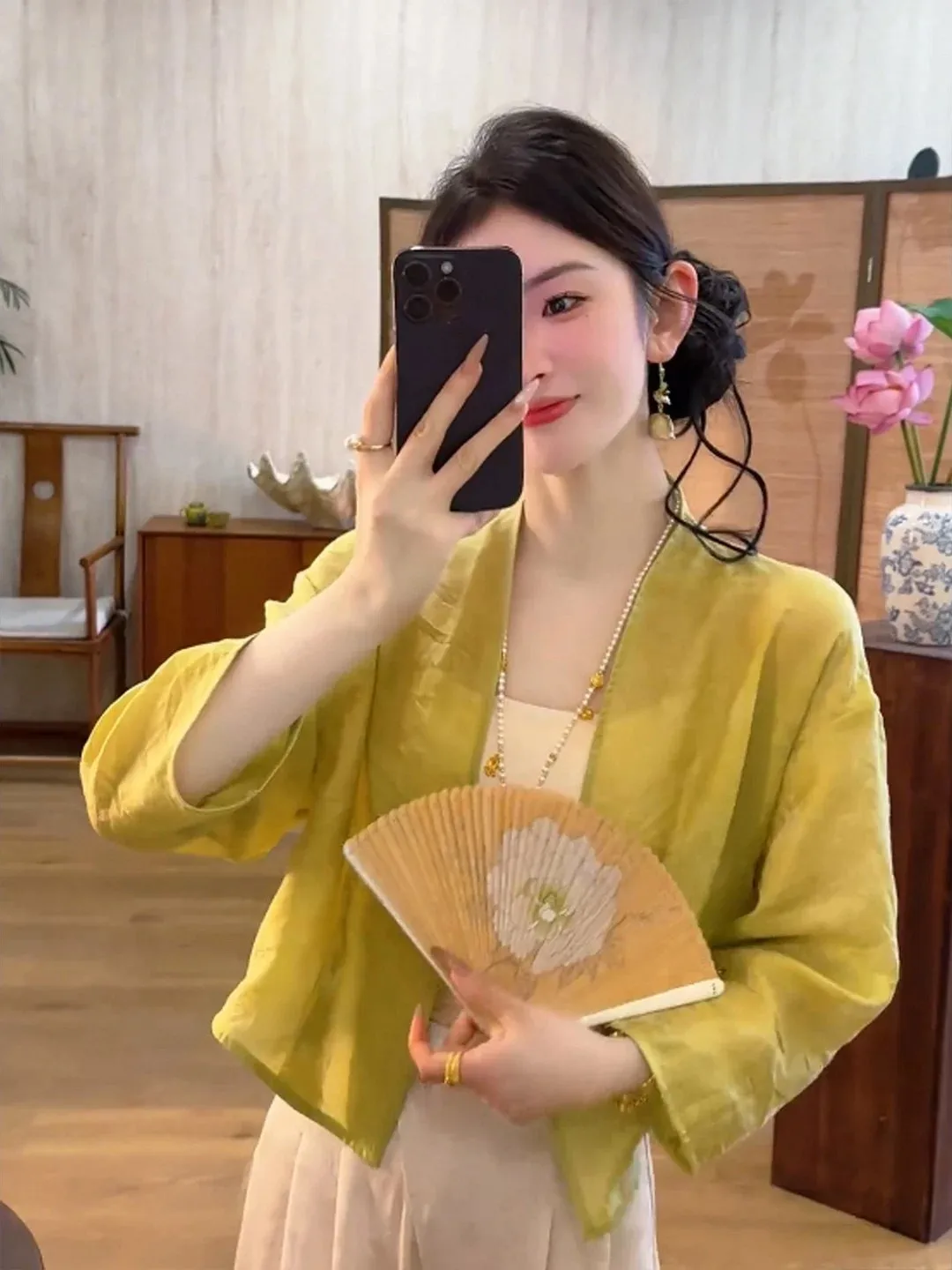 New Chinese Style Women's Long Sleeve V-Neck Shirt Summer Sun Protection Cardigan Soft Artistic Style Short Outerwear Trendy