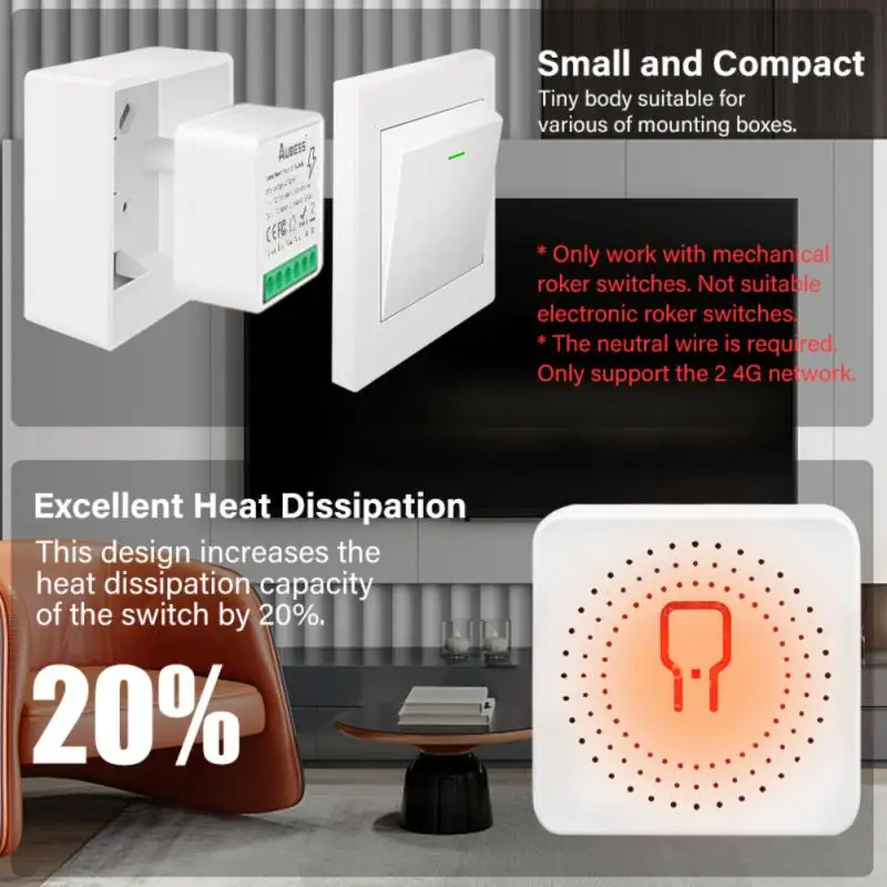 16A Tuya Smart WiFi Switch,2-way Mini Light Switch Power Metering Breaker,For Alexa,Google Home,Yandex Alice,Smart Life Control