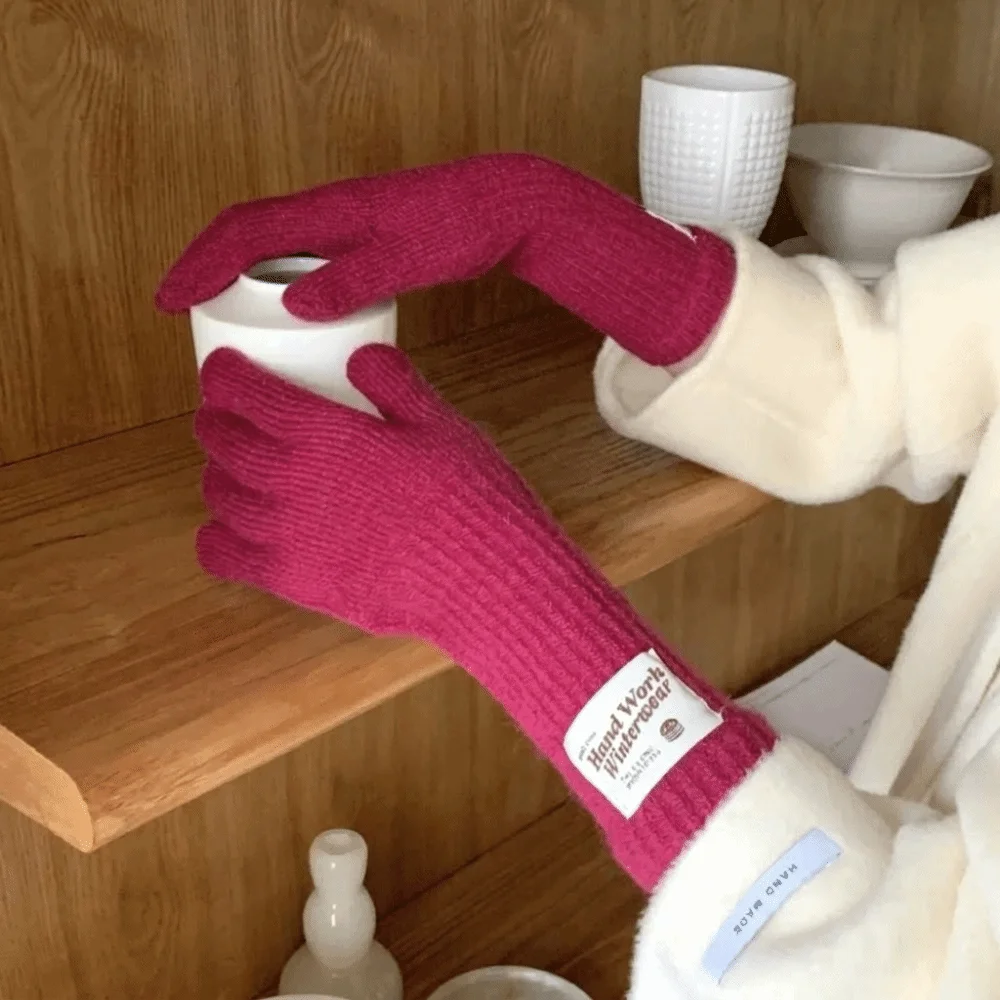 Long Solid Color Open Tip Touch Screen Gloves Acrylic Material Warm Winter Knitted Gloves One Size Five Finger Gloves For Women