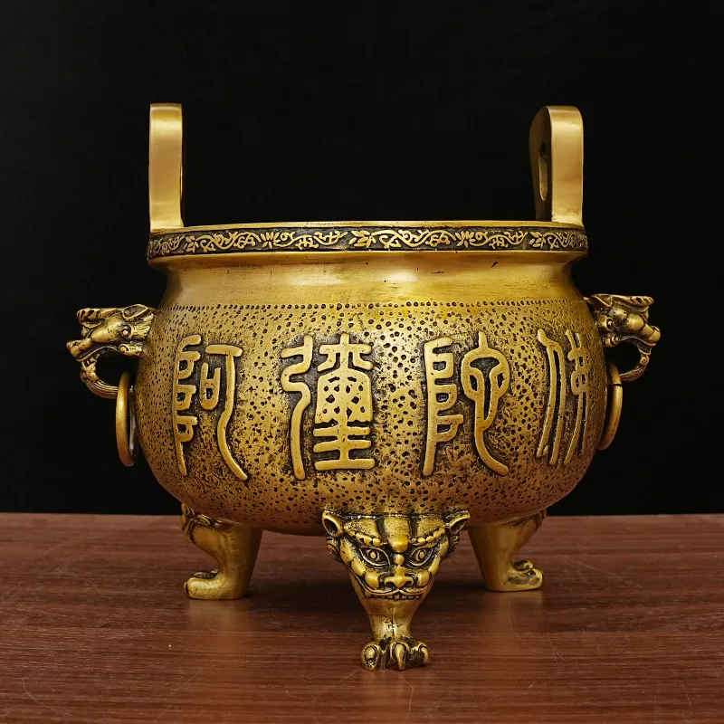 

Brass Crafts Ornament Three-Legged Copper Incense Burner Home Indoor Double-