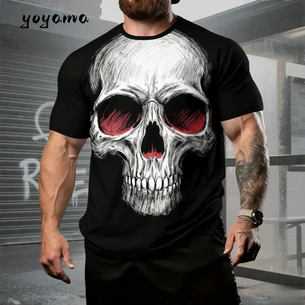 

2025 Skull Men's T-Shirt Vintage Horror Skull 3D Print Men's Short Sleeve Tee Summer Oversized Men's Clothe Fashion Y2k T-Shirts