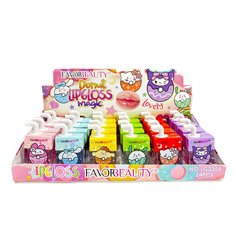 24Pcs Kawaii Cat Lip Gloss Juice Box Lip Gloss 6 Colors Set Long Lasting Waterproof Liquid Lipstick  Women Lips Makeup Wholesale