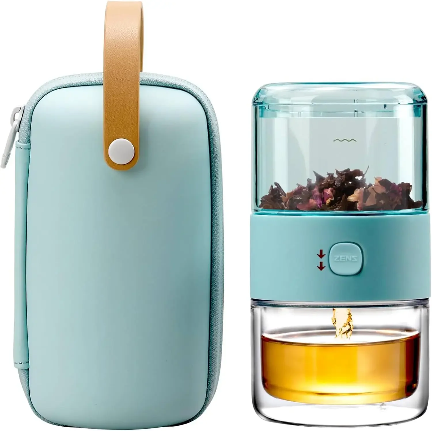 

Modern Small Tea Infuser Teapot with Insulated Cup and Travel Kit, One-Touch Maker for Loose Leaf Tea, Cool Gongfu Pot Gift