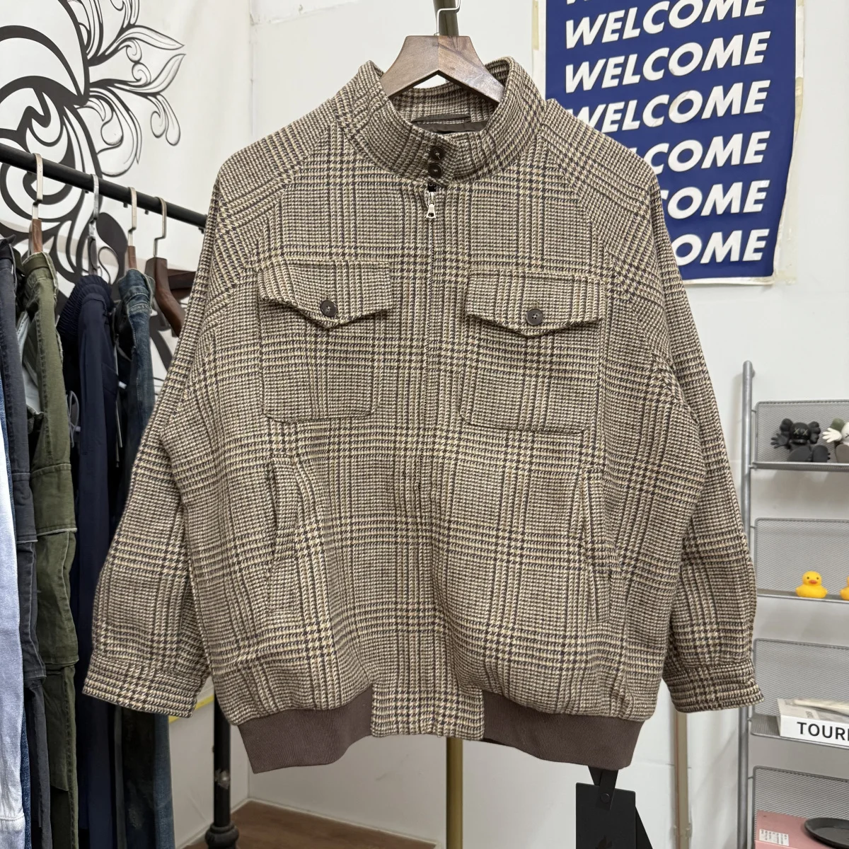 

Американский твидовый жакет на молнии, повседневный свободный топ для мужчин и женщин, молодежная модная хлопковая куртка с длинными рукавами для ежедневной носки