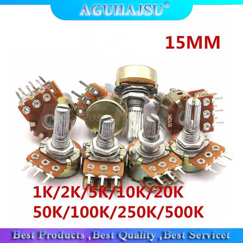 2pcs WH148 B1K B2K B5K B10K B20K B50K B100K B500K 6Pin 15MM Shaft Amplifier Dual Stereo Potentiometer 1K 2K 5K 10K 50K 100K 500K