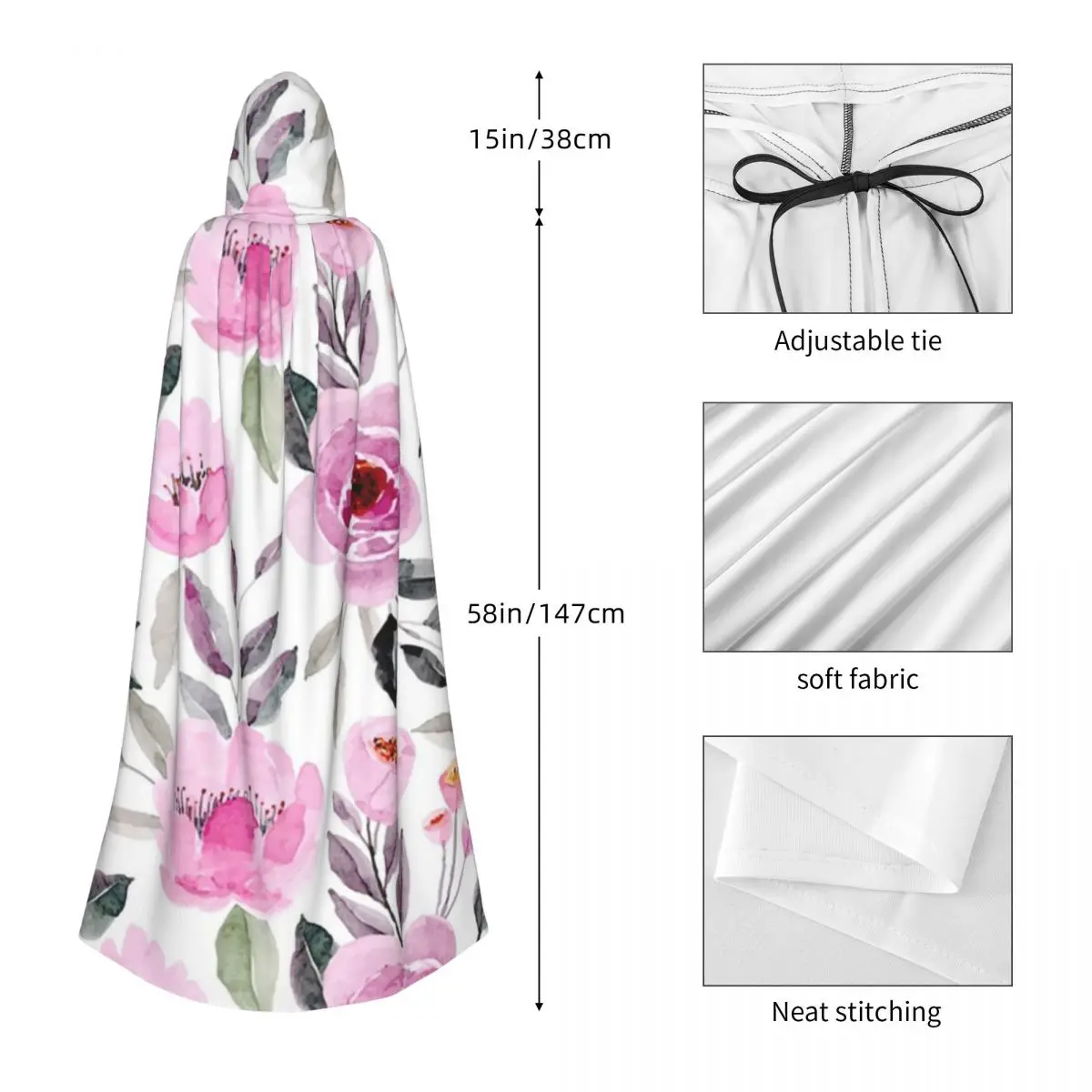 Fundos florais vintage, um visual atemporal, capa longa com capuz, bruxa, fantasia medieval, capa cosplay, festa de halloween, adulto, unissex