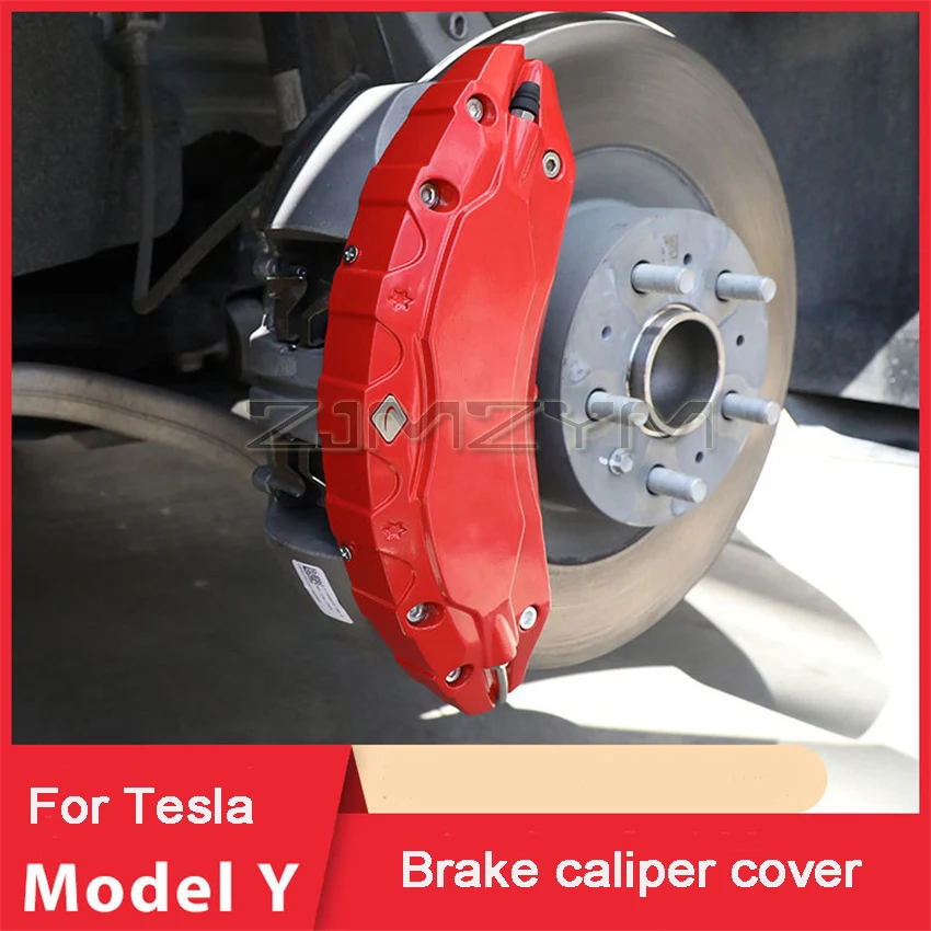 2020-2023 Tesla Model Y 브레이크 캘리퍼스 커버 (4 피스 세트) 수정 특수 ADC12 알루미늄 합금 휠 캘리퍼스 커버 썸네일 2