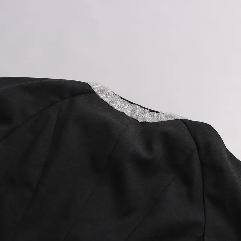 HKSH Blazer Wanita Baru Musim Semi Musim Gugur Kerah Bulat Blok Warna Kancing Sebaris Sabuk Berlipat Mantel Trendi Elegan Kelas Atas HK15903