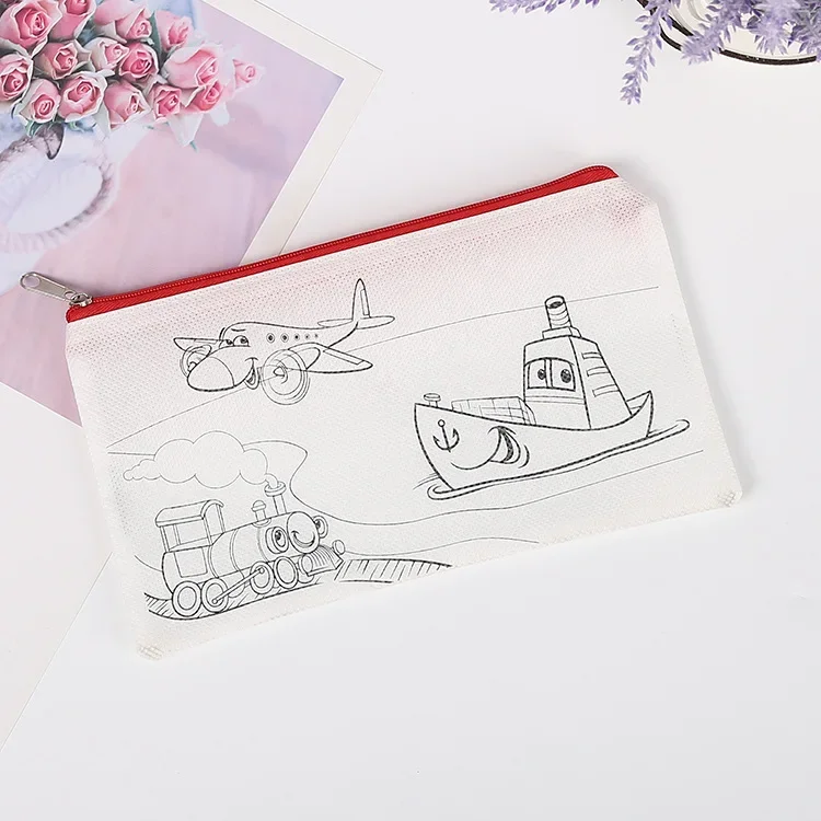 Diy eco-friendly desenho sacos graffiti saco com marcadores crianças saco de pintura artesanal arte artesanato cor enchimento brinquedo