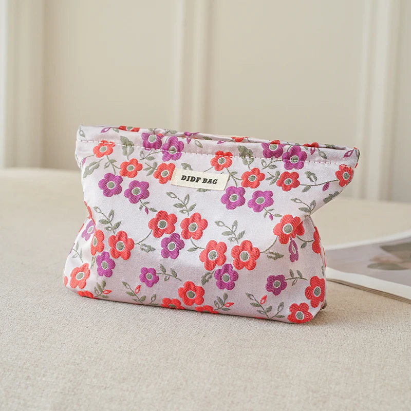 Borsa per il trucco da donna con fiori viola borsa per la conservazione del rossetto cosmetico di grande capacità borsa da toilette da viaggio