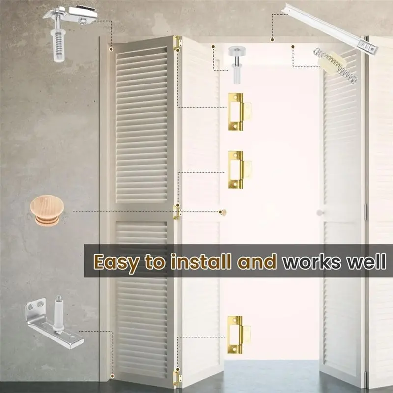 IALJ-Complete Heavy-Duty Carbon Steel Track Bifold Door Hardware Kit With Steel Track, Wooden Knob& Hinges(30 Inch)