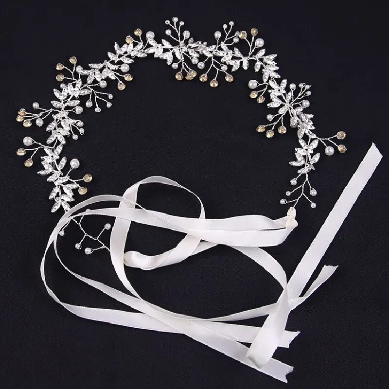 1pcs Silver-plated Hair Bands Ladies Luxury Wind White Handmade Crystal Headdress Wedding Garland