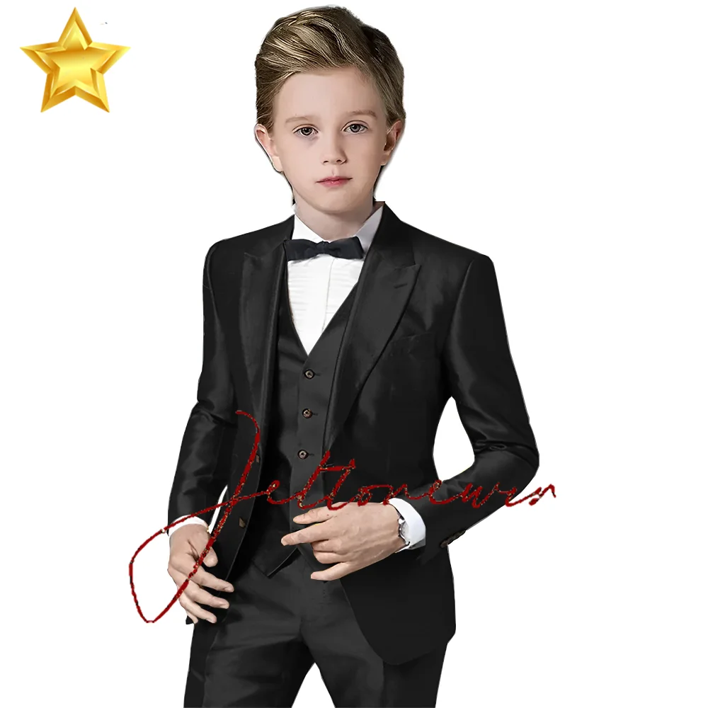 Gold End Face Boys Suit 3 Piece Formal Wedding Kids Tuxedo Childs Blazer Fashion Customized Boys Clothes