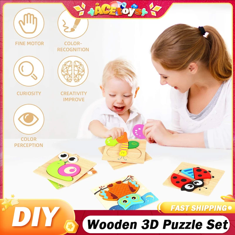 Montessori Wooden 3D Puzzle Toddler Puzzles for Kids Montessori Toys for Toddlers 2 3 4 5 Years Old Top Educational Dinosaur Toy