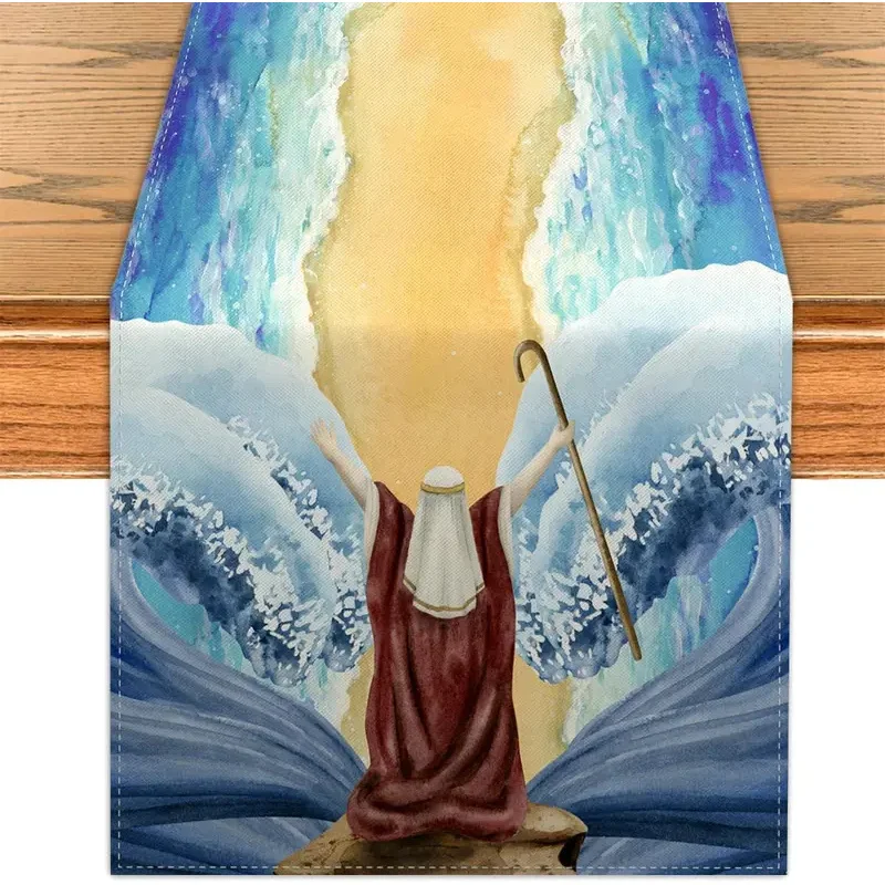 VIKAMA Red Sea Passover Tablecloth, Linen Jewish Passover Decor, Kitchen Tablecloth, Suitable For Passover Seder