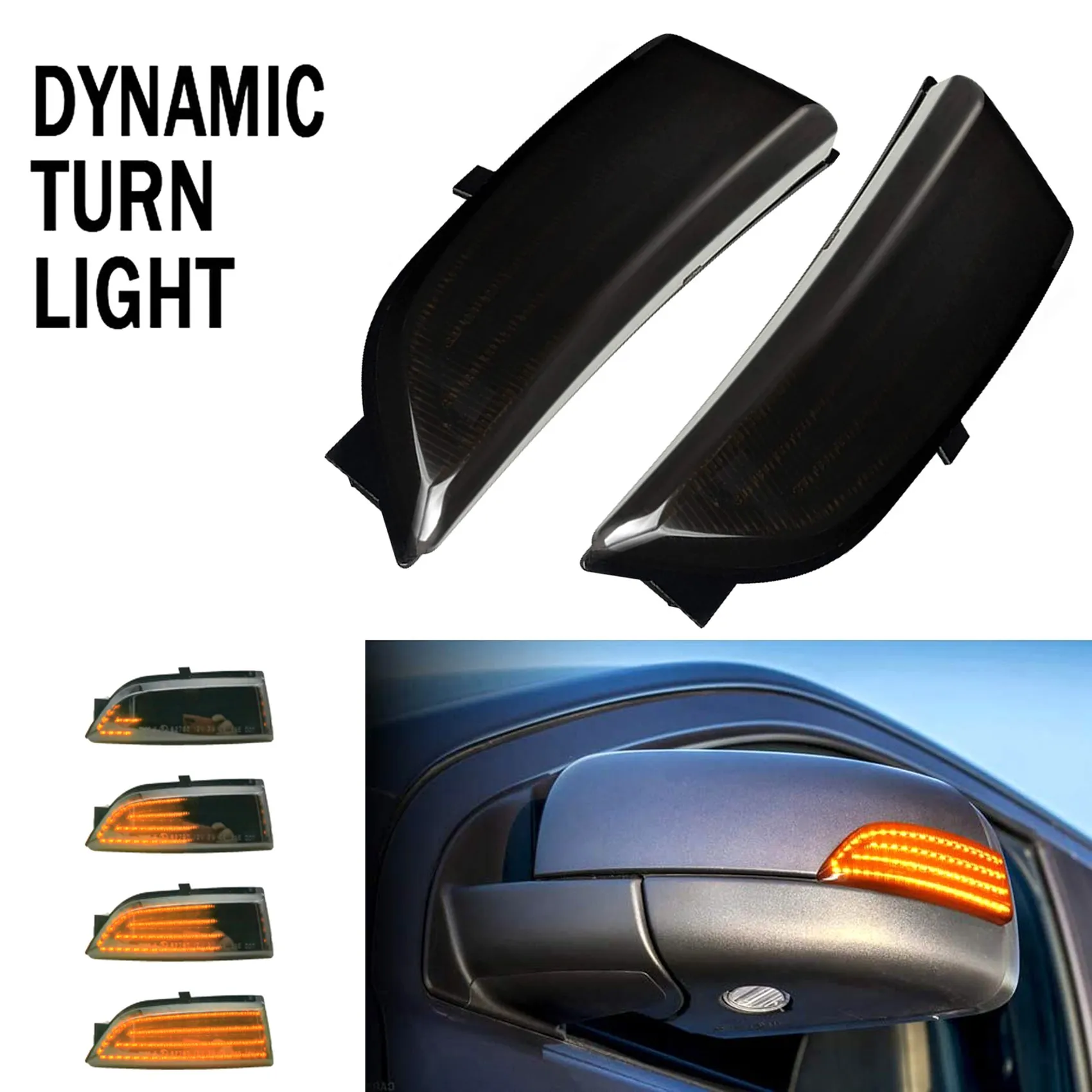 Car Dynamic LED Turn Signal Rearview Mirror Lights Blinker for Everest 2015-2019 T6 Smoke