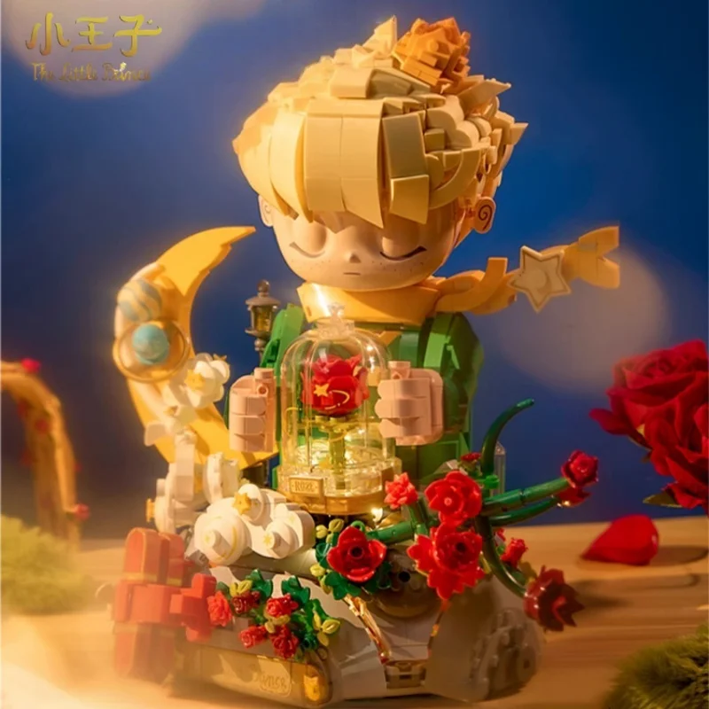 Nuovo! Piccolo Principe e Rosa assemblato modello di blocco puzzle giocattolo collezione desktop ornamento regalo di compleanno.