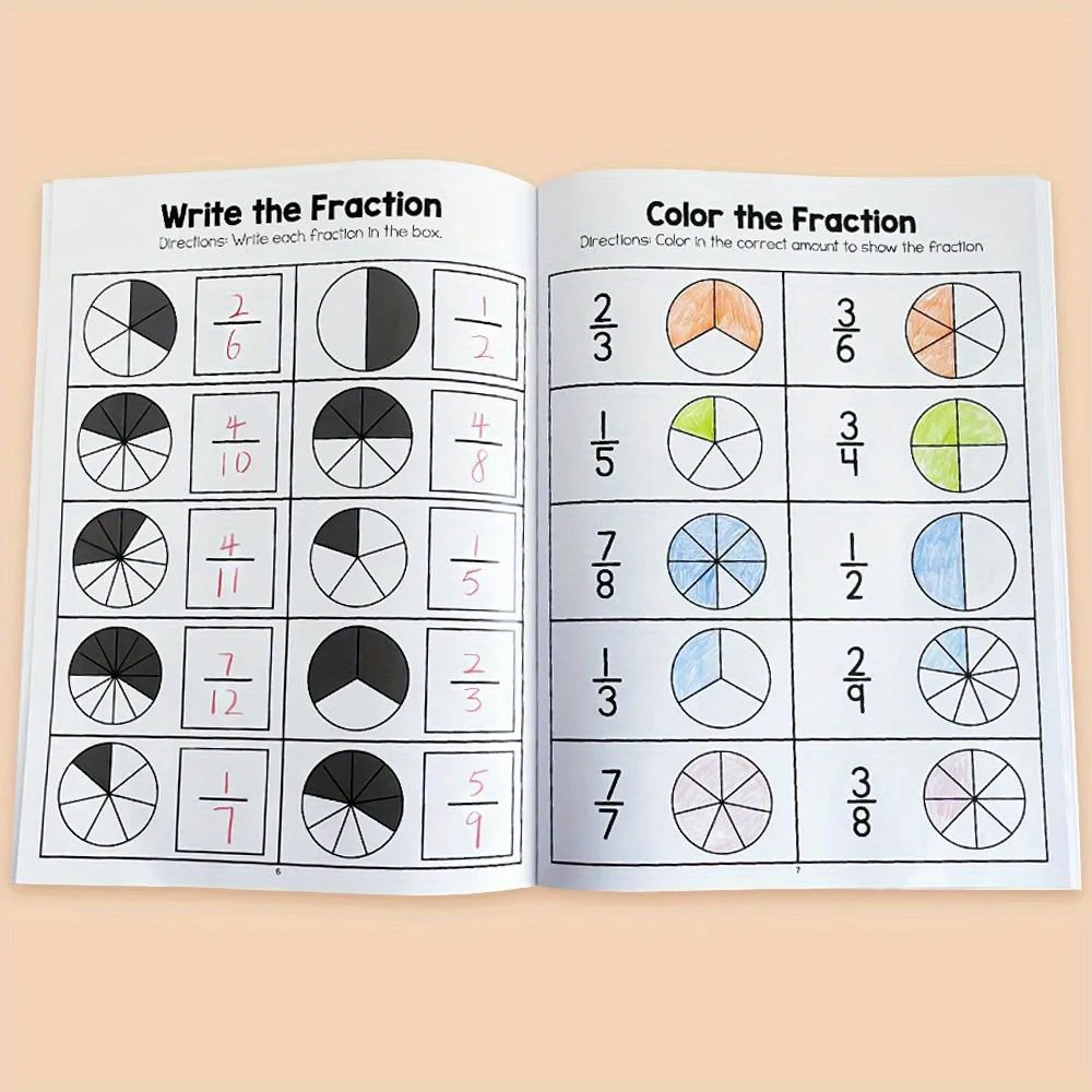

Math Fraction Workbook Fraction Practice Book Cognitive Training Exercise Sheets for Writing & Drawing Fractions for Ages 8-12