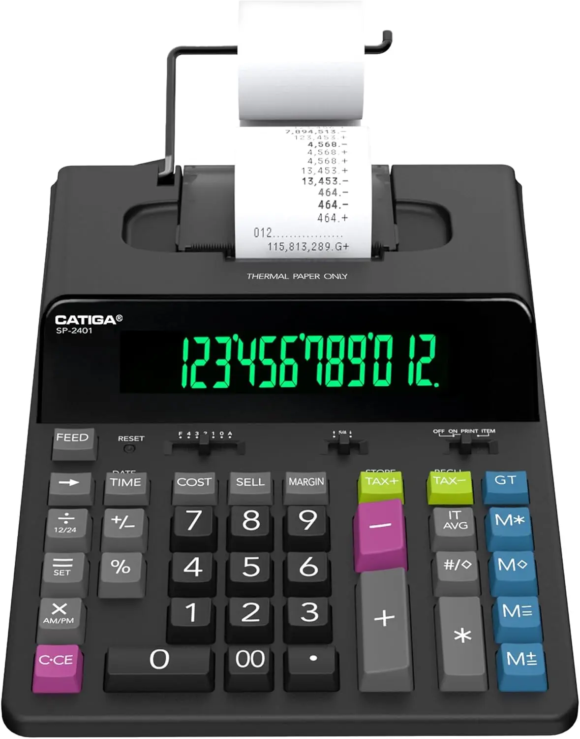 

12-Digit Thermal Printing Calculator with Tape, Fast & Quiet at 8.0 LPS, Large Display, Tax, Clock & Calendar