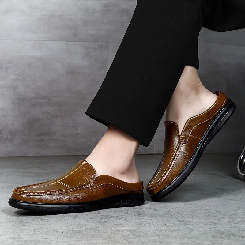 الرجال الشقق أحذية الصيف نصف النعال الصنادل الأعمال حذاء كاجوال الرجال البغال تنفس الانزلاق على أحذية مشي أوم النعال